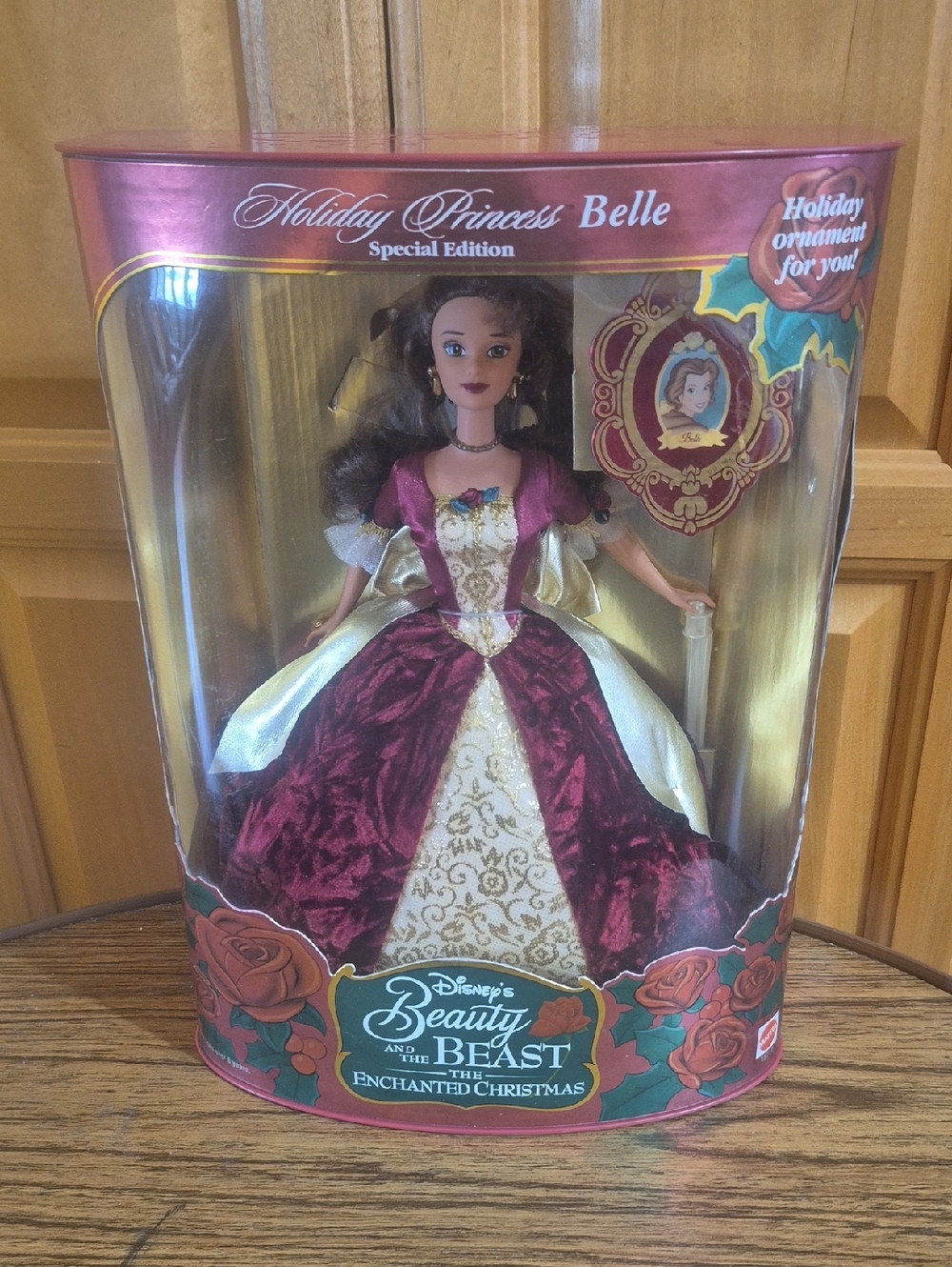 Disney Holiday Princess Belle Doll in Burgundy and Gold Gown New Dated 1997